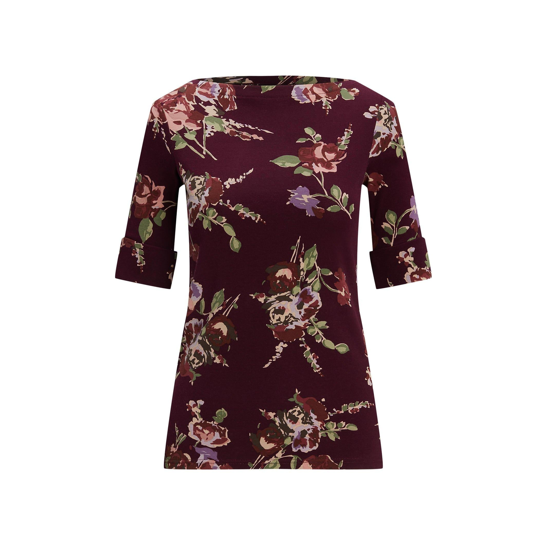 Floral Stretch Boatneck T-Shirt