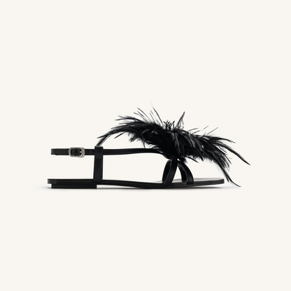 Fluffy Flats Sandals - Black