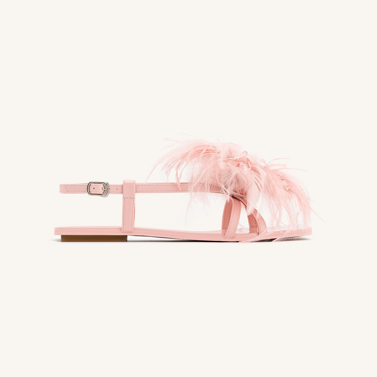 Fluffy Flats Sandals - Pink Beige