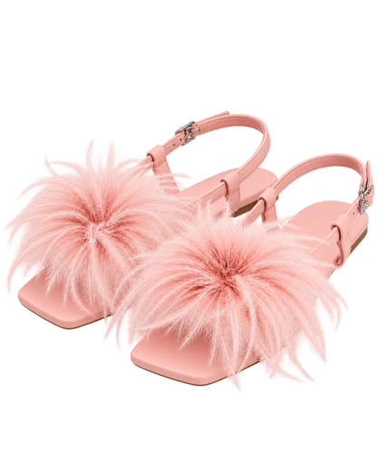 Fluffy Flats Sandals - Pink Beige