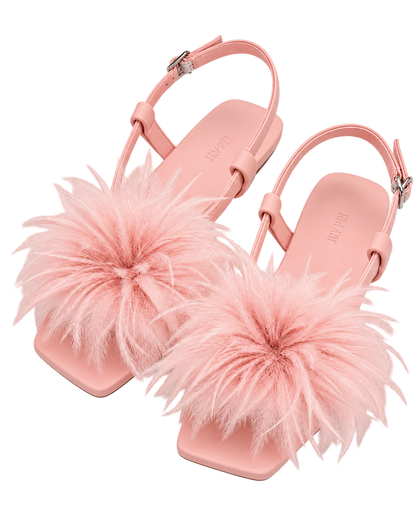 Fluffy Flats Sandals - Pink Beige