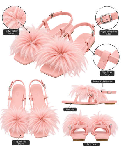 Fluffy Flats Sandals - Pink Beige