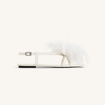 Fluffy Flats Sandals - White