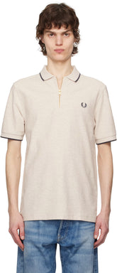 Beige Crepe Piqué Zip Neck Polo