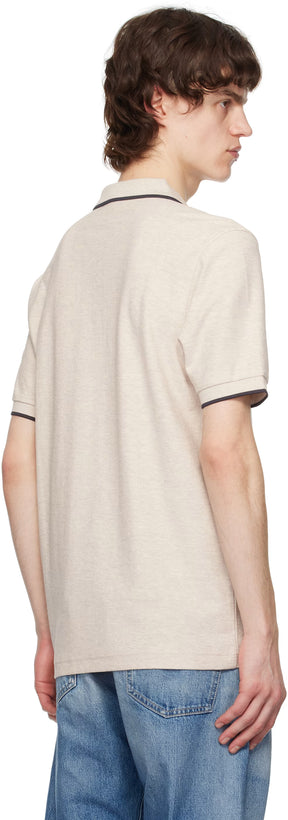 Beige Crepe Piqué Zip Neck Polo