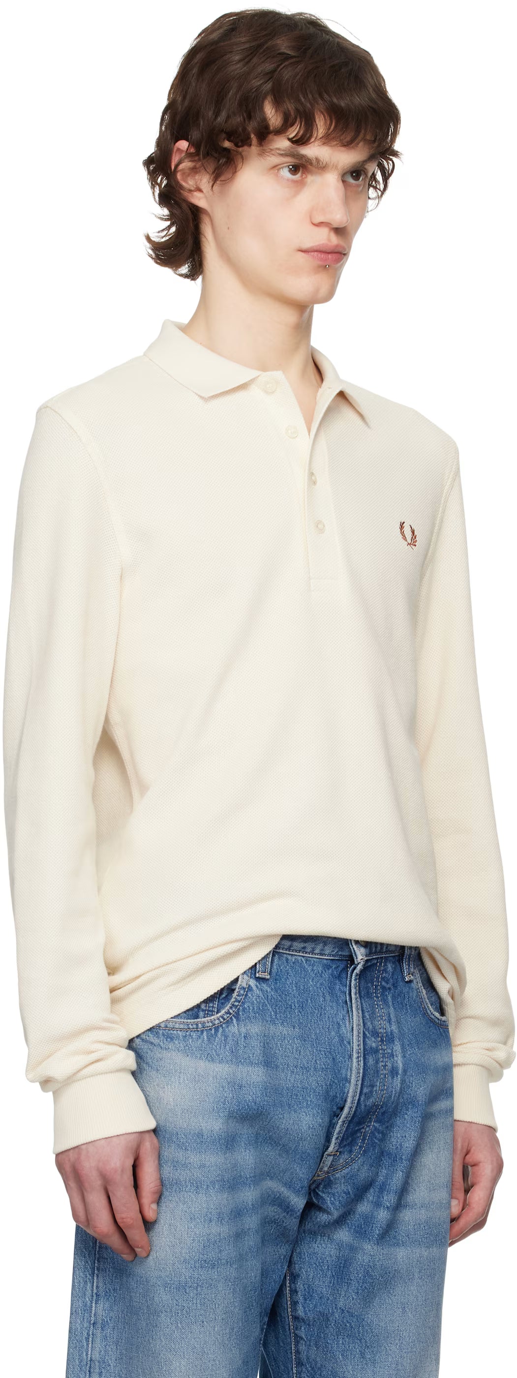 Beige Honeycomb Long-Sleeve Polo