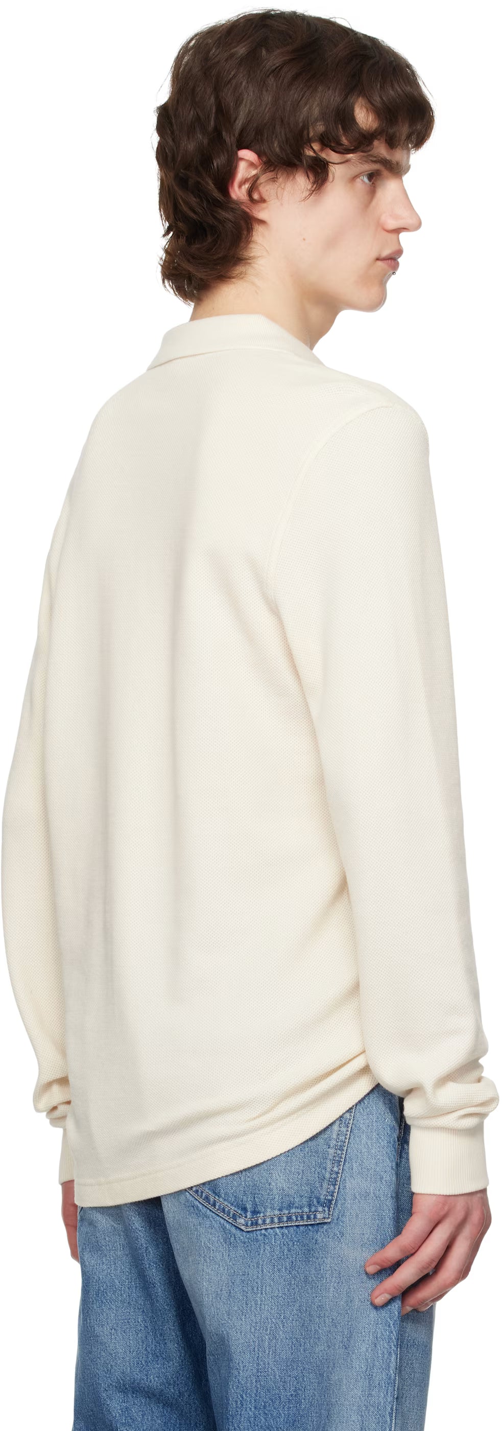 Beige Honeycomb Long-Sleeve Polo