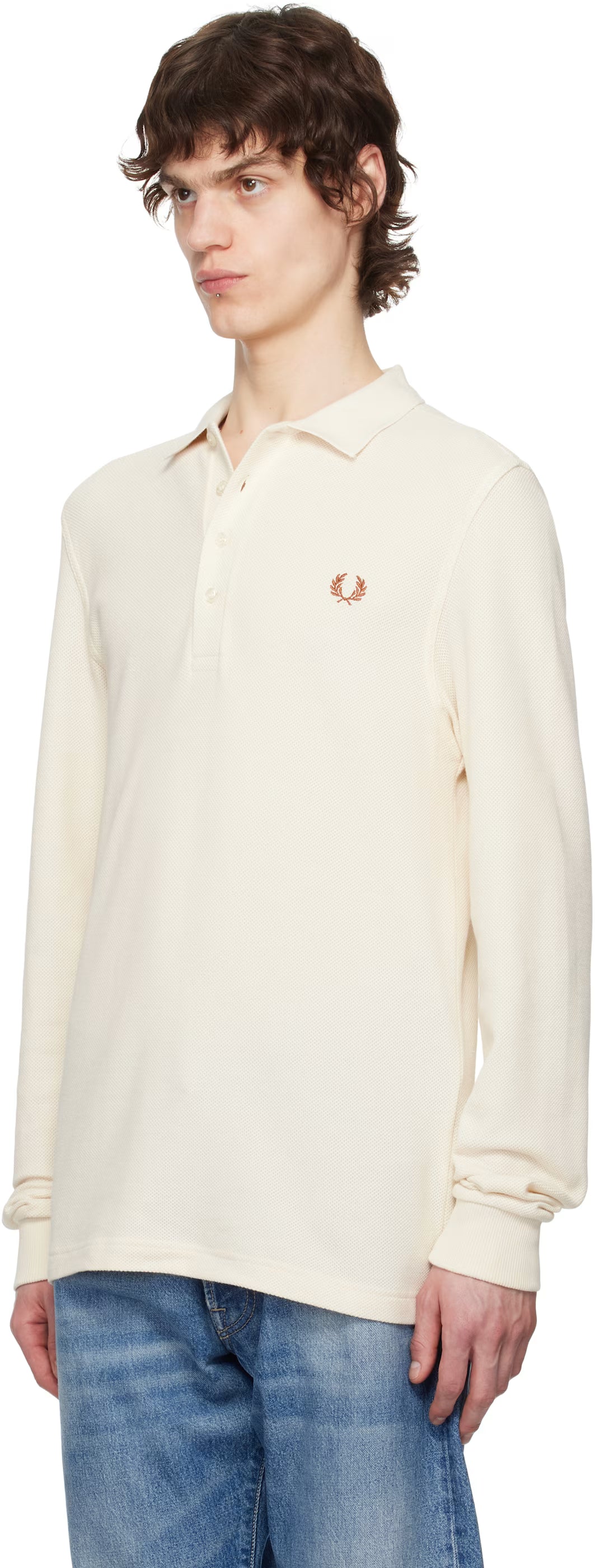 Beige Honeycomb Long-Sleeve Polo