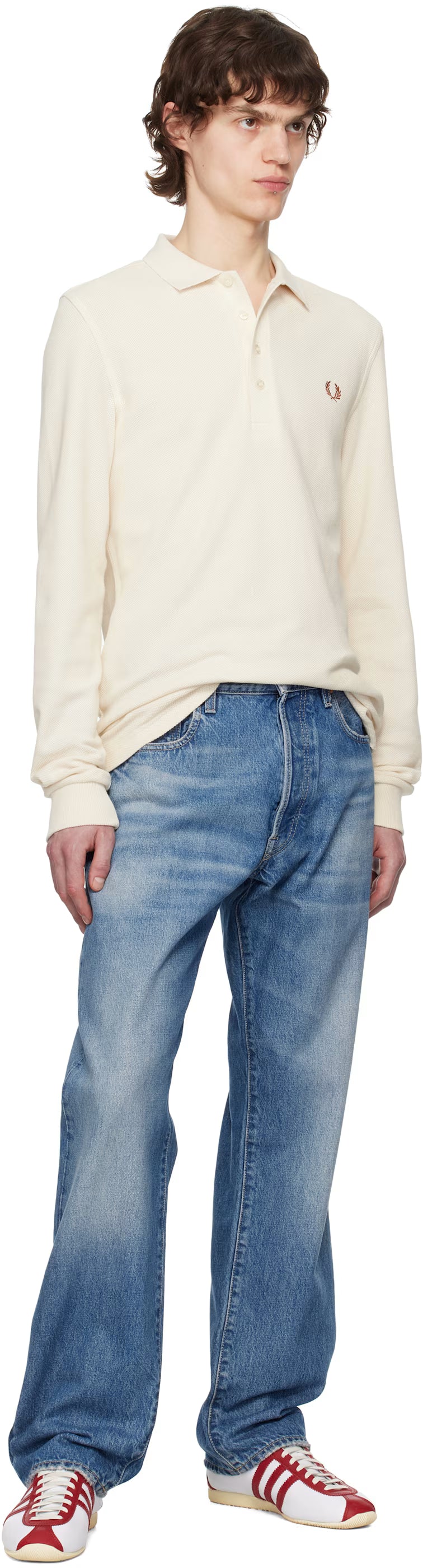 Beige Honeycomb Long-Sleeve Polo