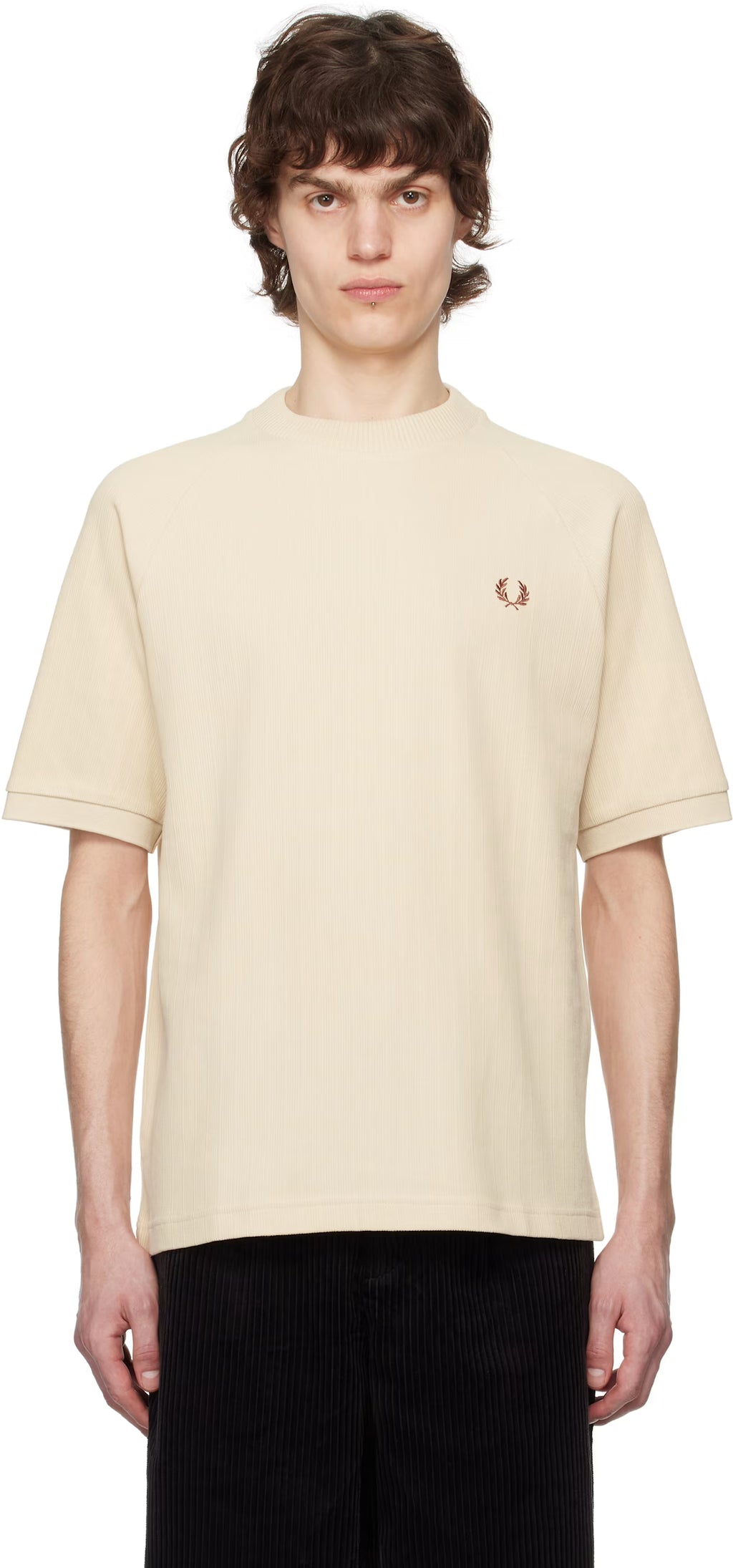 Beige Ribbed Raglan Sleeve T-shirt