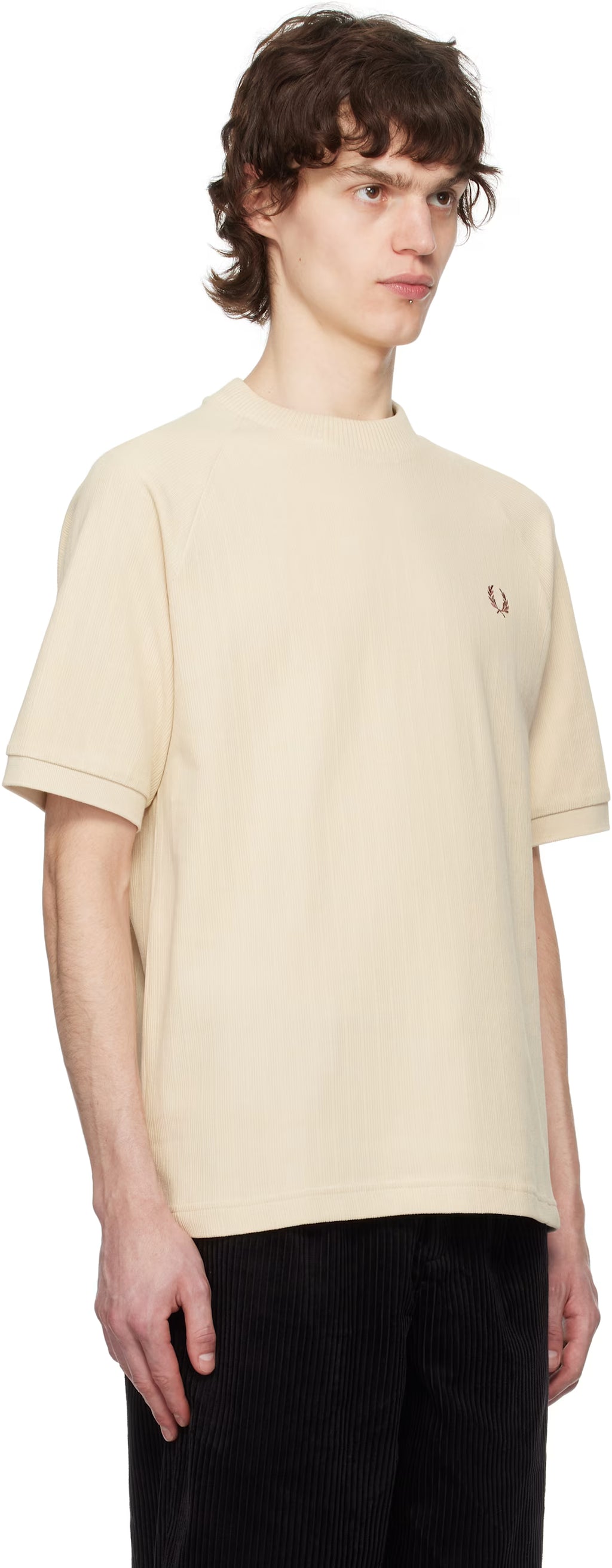 Beige Ribbed Raglan Sleeve T-shirt