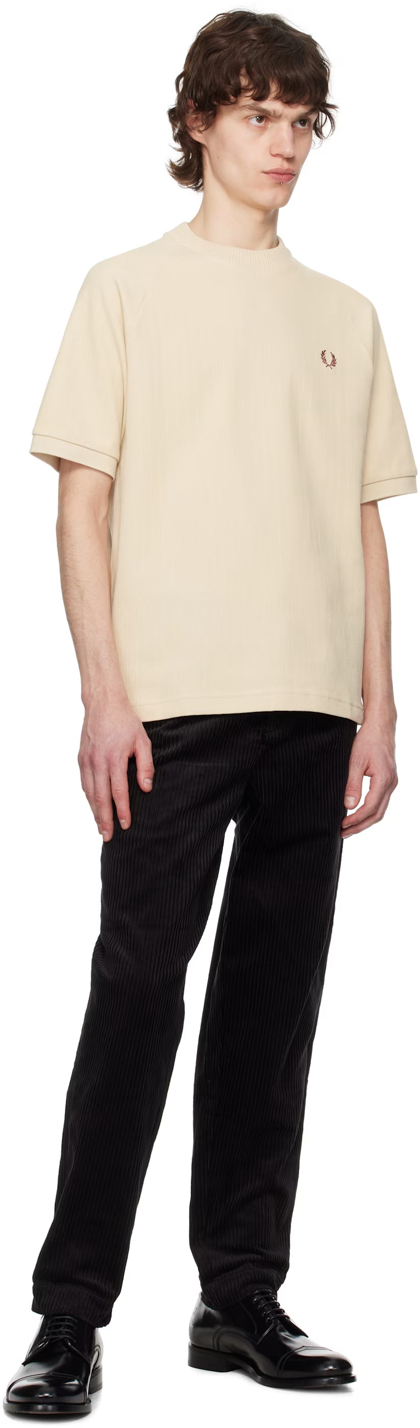 Beige Ribbed Raglan Sleeve T-shirt