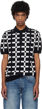 Black & White Geometric Jacquard Knit Polo