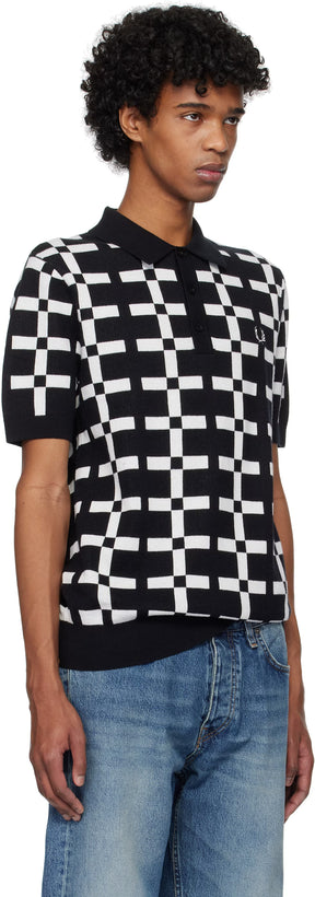 Black & White Geometric Jacquard Knit Polo