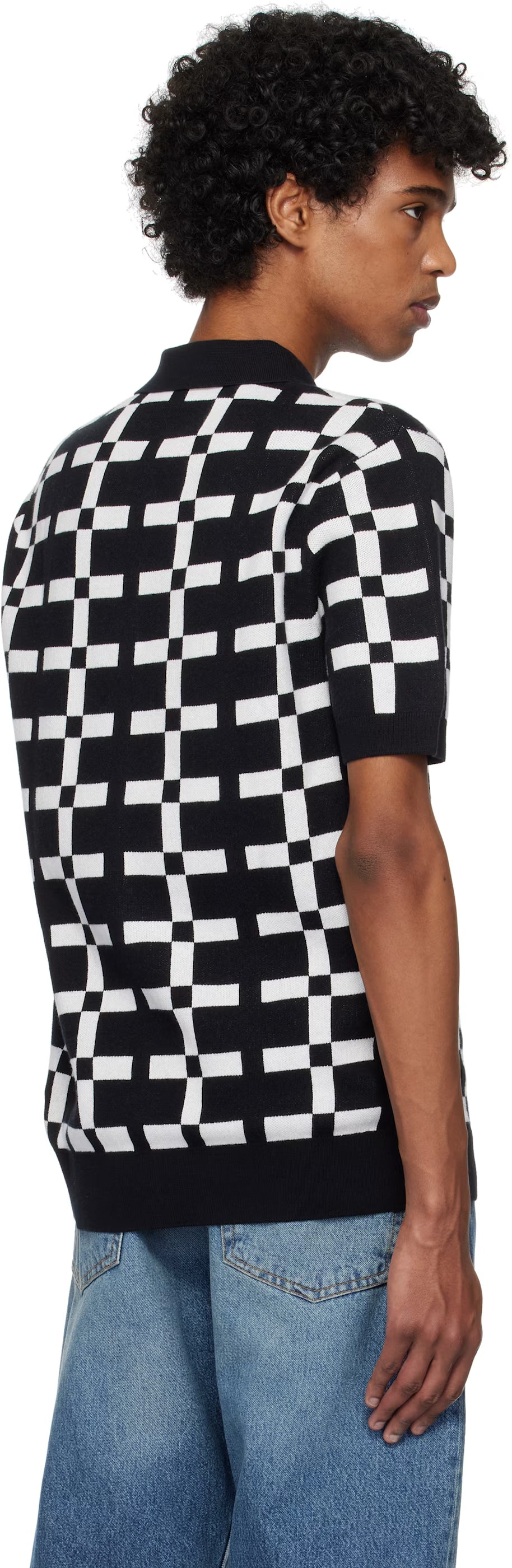 Black & White Geometric Jacquard Knit Polo