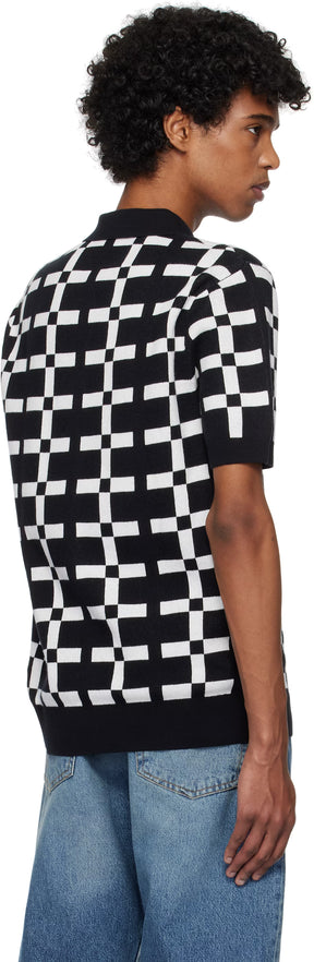 Black & White Geometric Jacquard Knit Polo