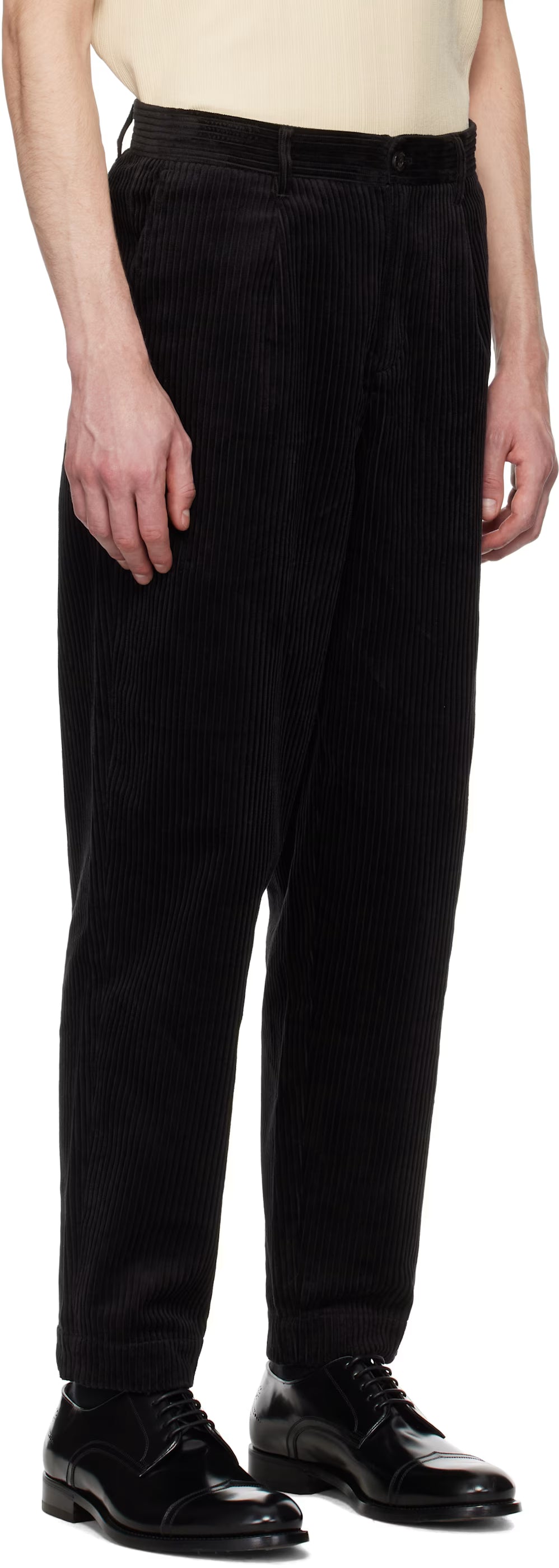 Black Corduroy Tapered Trousers