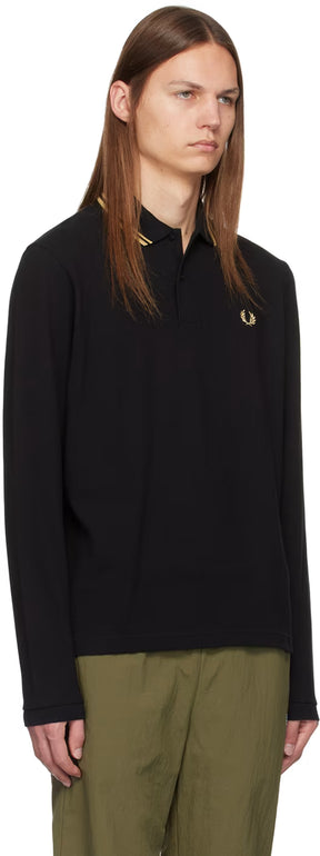 Black Twin Tipped Long Sleeve Polo