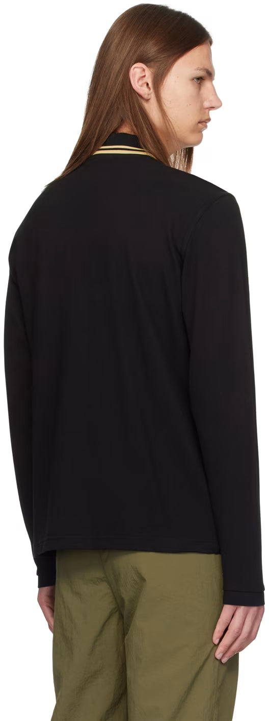 Black Twin Tipped Long Sleeve Polo