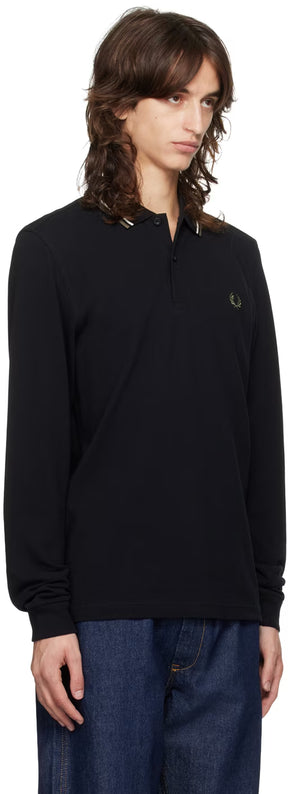 Black Twin Tipped Long Sleeve Tennis Polo