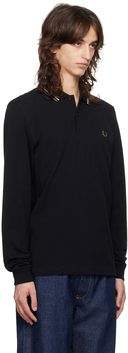 Black Twin Tipped Long Sleeve Tennis Polo