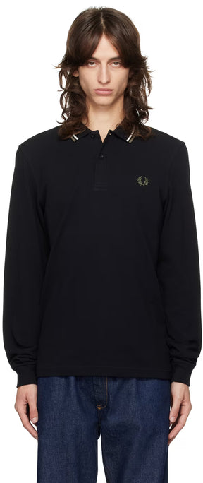 Black Twin Tipped Long Sleeve Tennis Polo