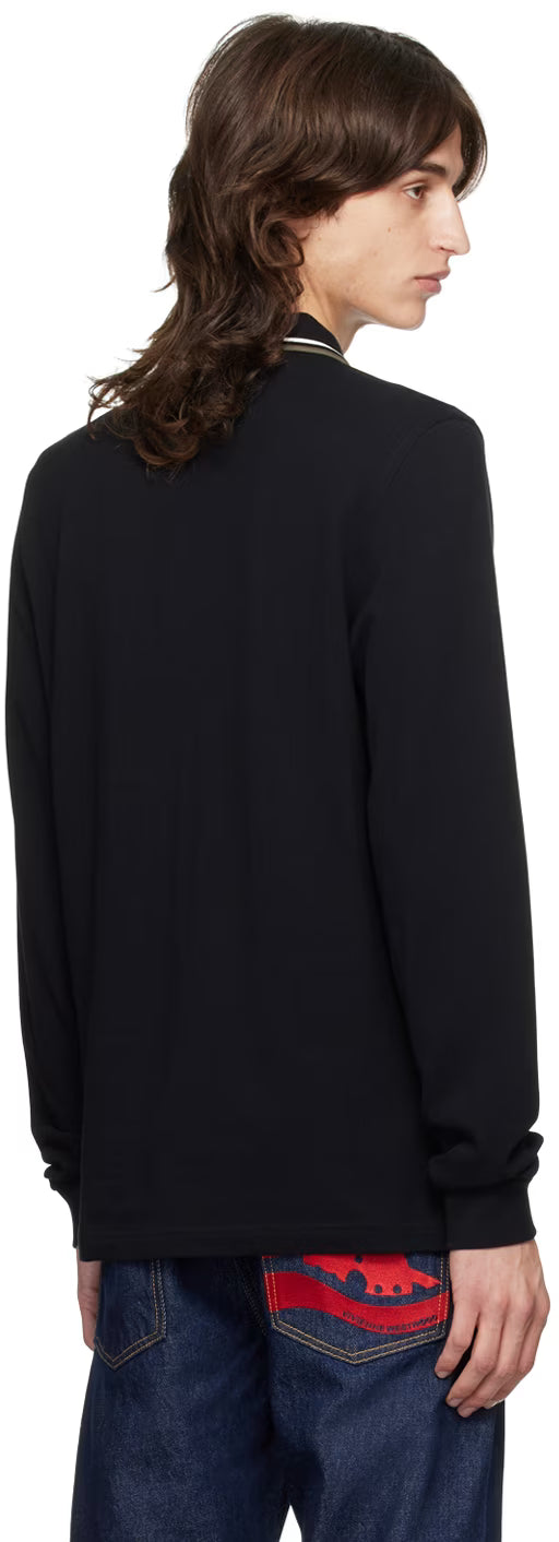 Black Twin Tipped Long Sleeve Tennis Polo