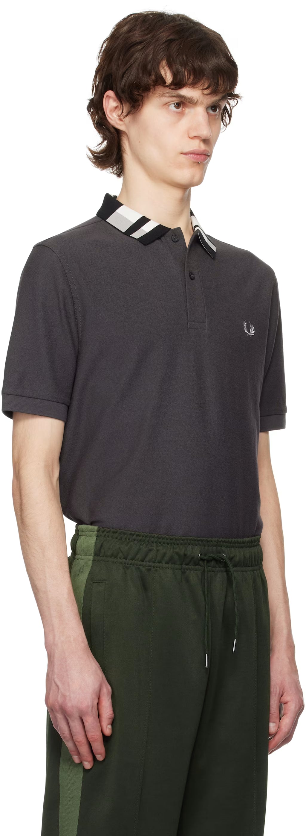 Gray Chequerboard Collar Polo