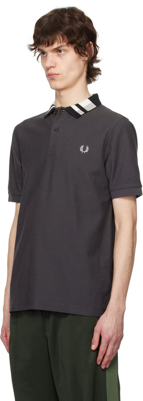 Gray Chequerboard Collar Polo