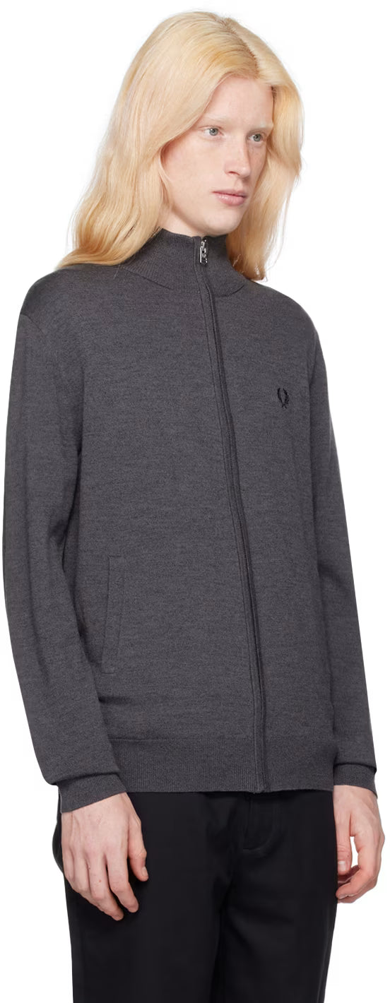 Gray Classic Zip Through Cardigan