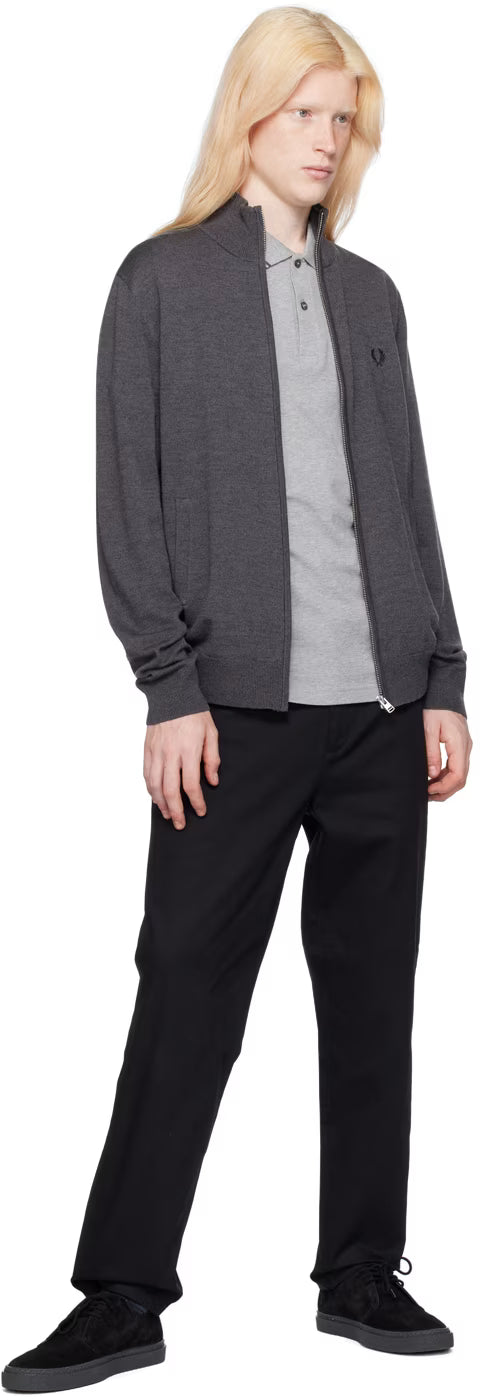 Gray Classic Zip Through Cardigan