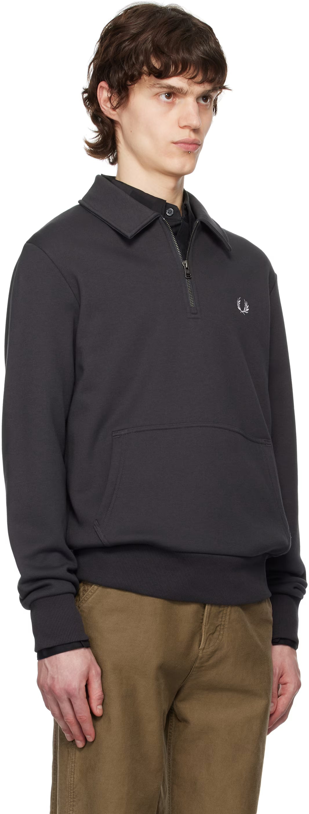 Gray Half-Zip Fleece Back Sweatshirt
