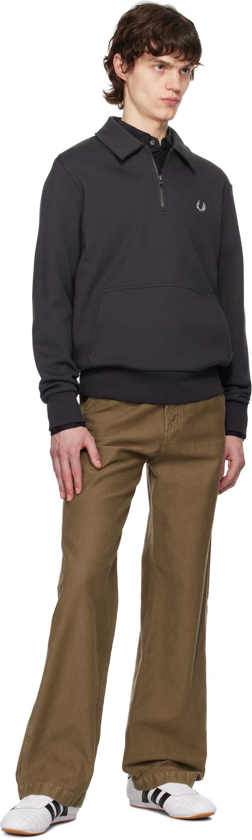 Gray Half-Zip Fleece Back Sweatshirt