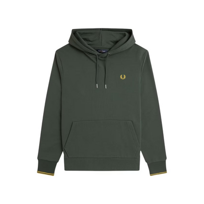 Fred Perry Green Hoodie with Double Stripe Detail