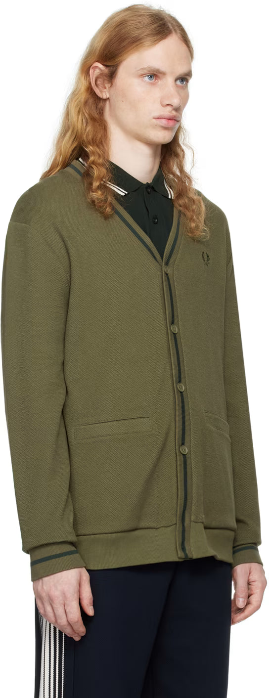 Green Tipped Piqué Texture Cardigan