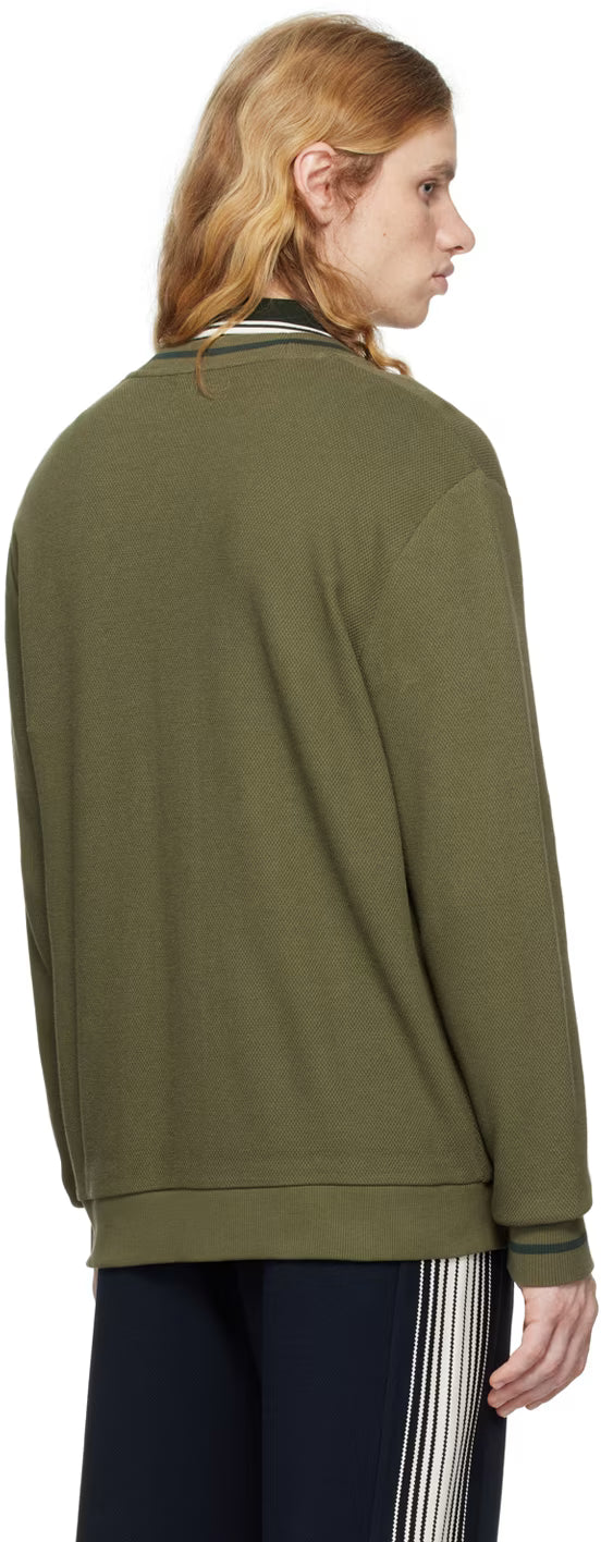 Green Tipped Piqué Texture Cardigan