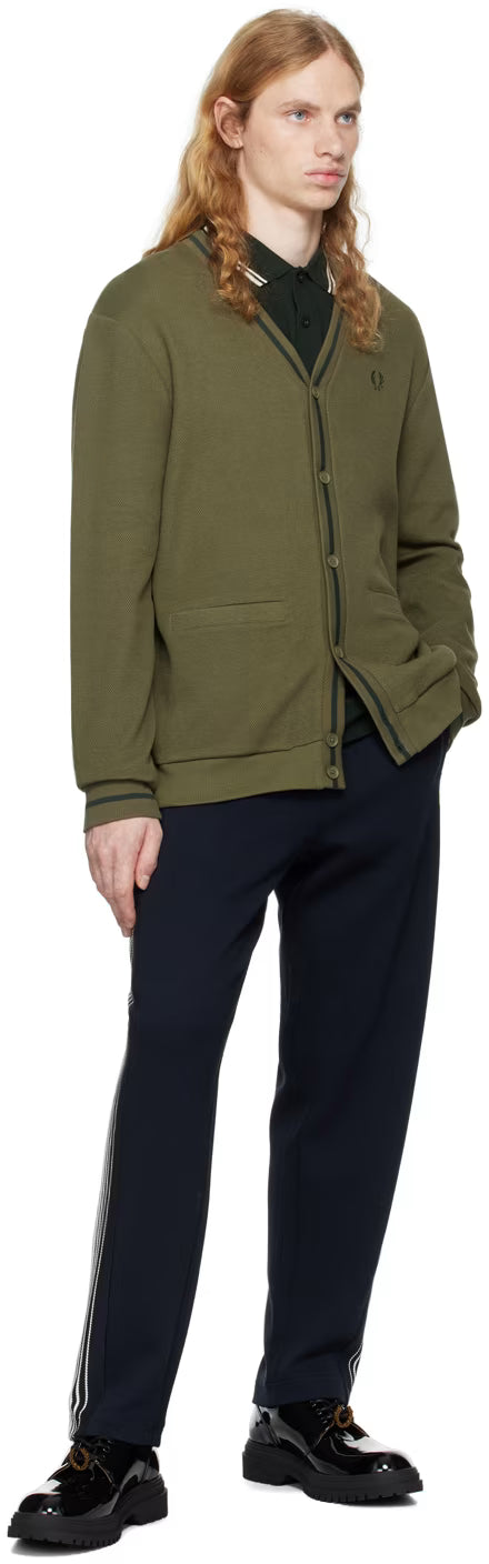 Green Tipped Piqué Texture Cardigan