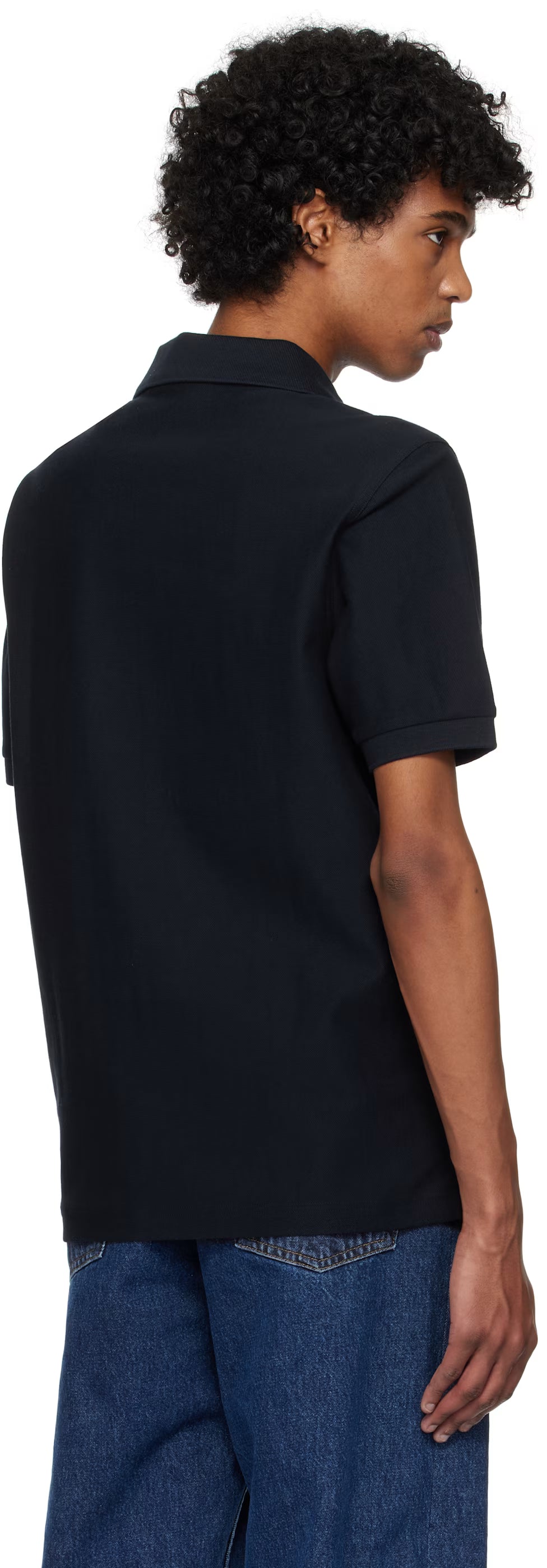 Navy Pinstripe Zip Neck Polo