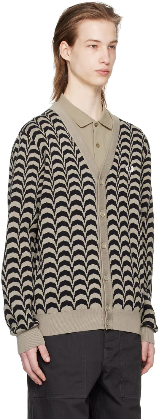 Taupe & Black Jacquard Cardigan