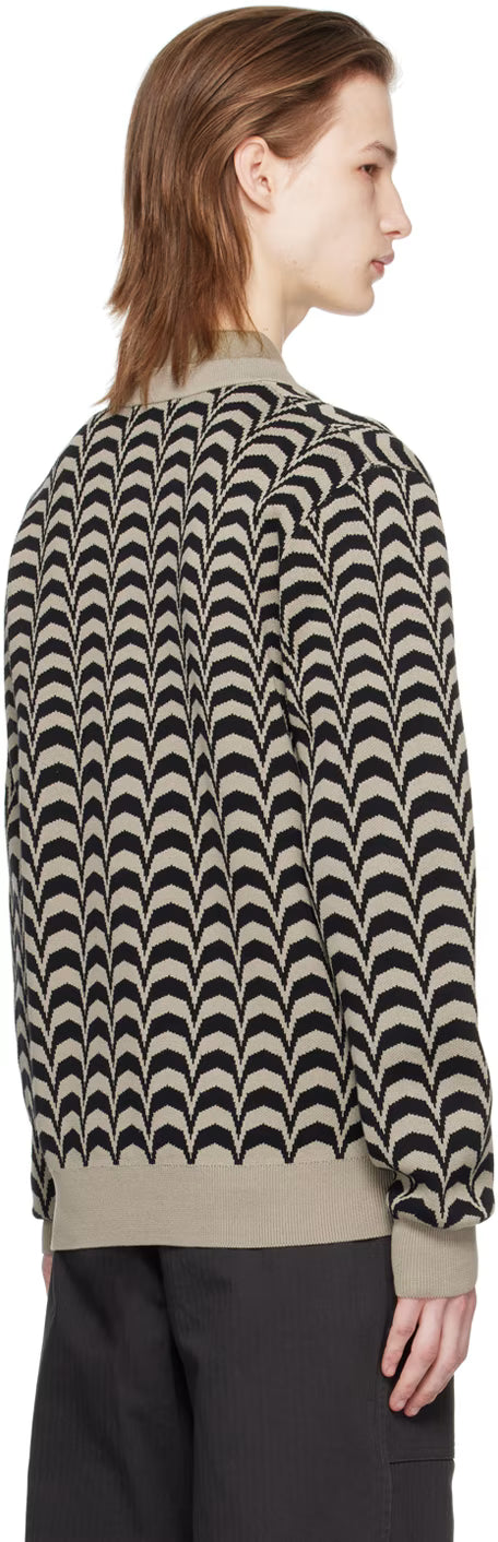 Taupe & Black Jacquard Cardigan