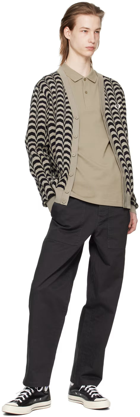 Taupe & Black Jacquard Cardigan