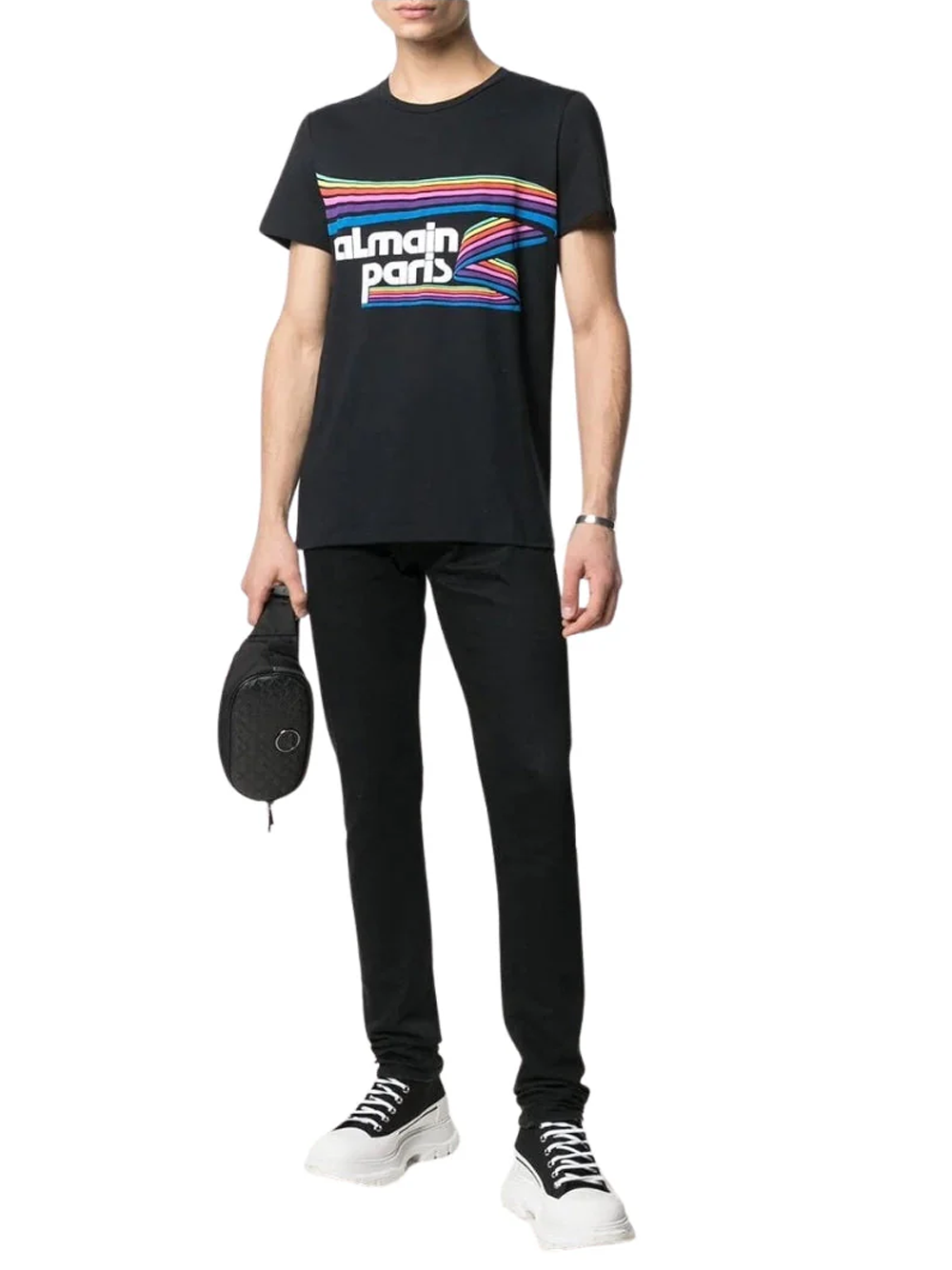 Balmain Paris Rainbow Logo Black T-Shirt