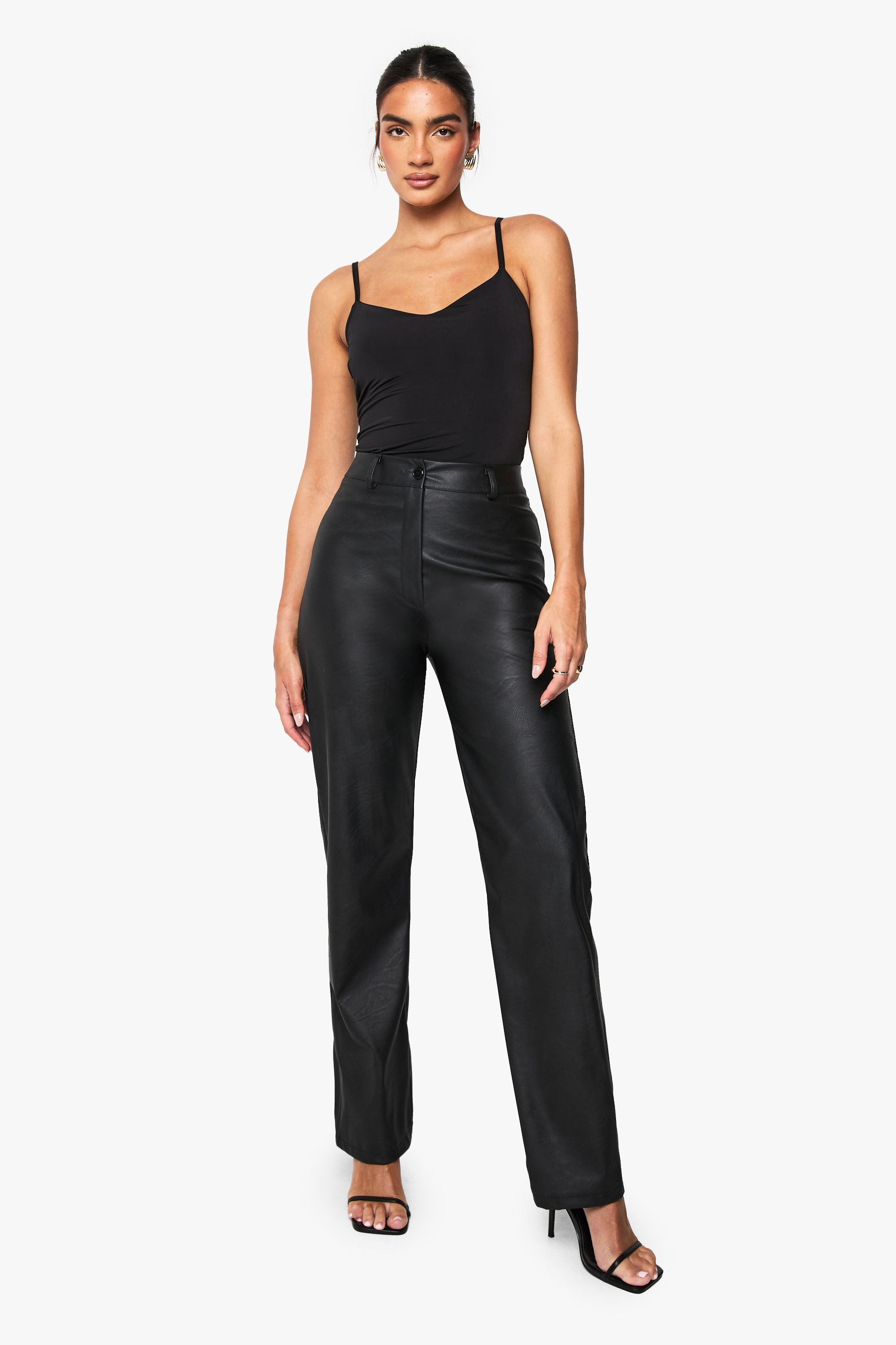 Straight Leg Leather Look Trousers