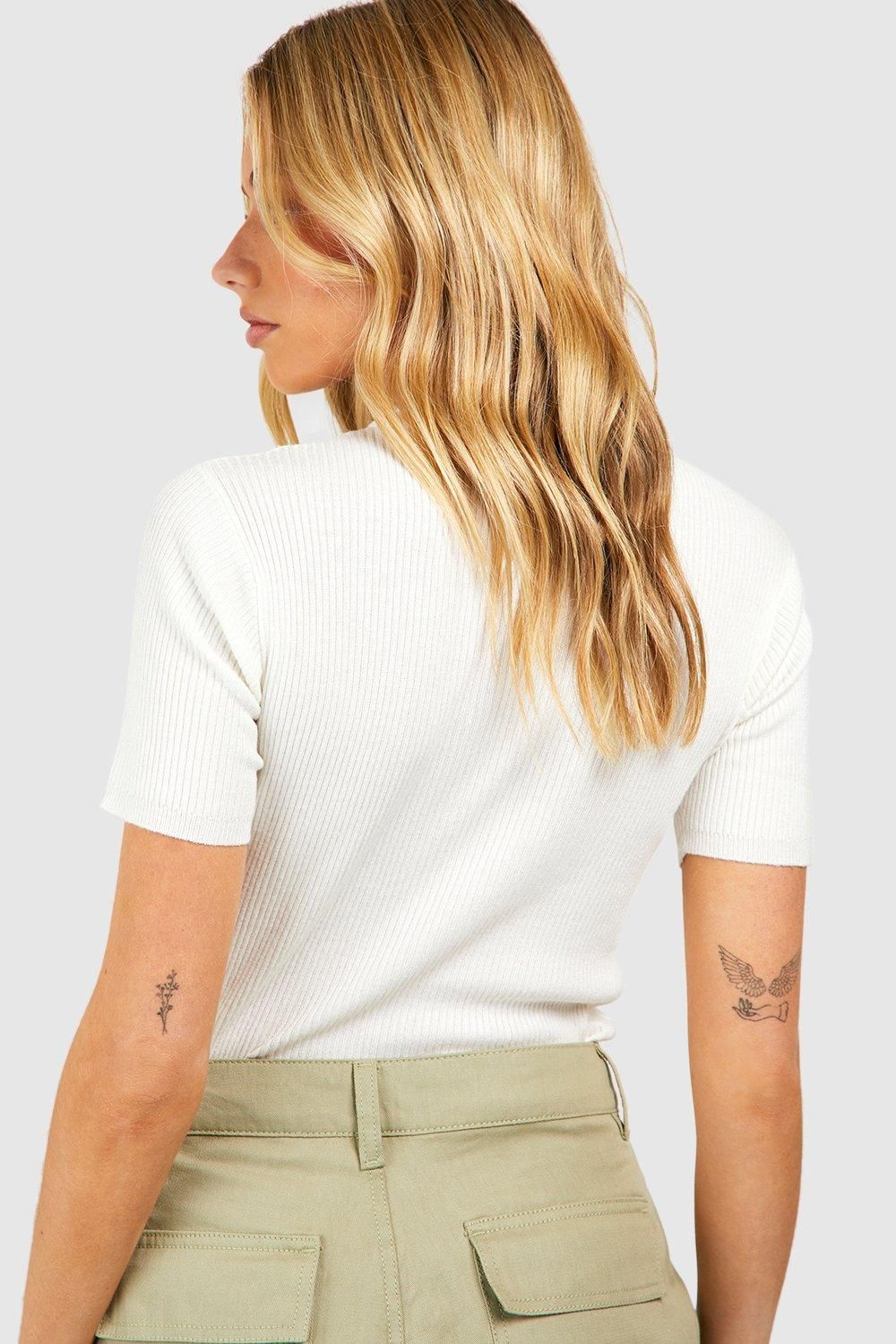 Rib Knit Crew Neck Short Sleeve Knitted Top