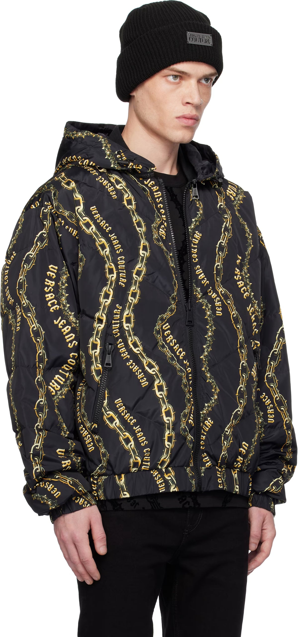 Black Chain Couture Reversible Puffer Jacket
