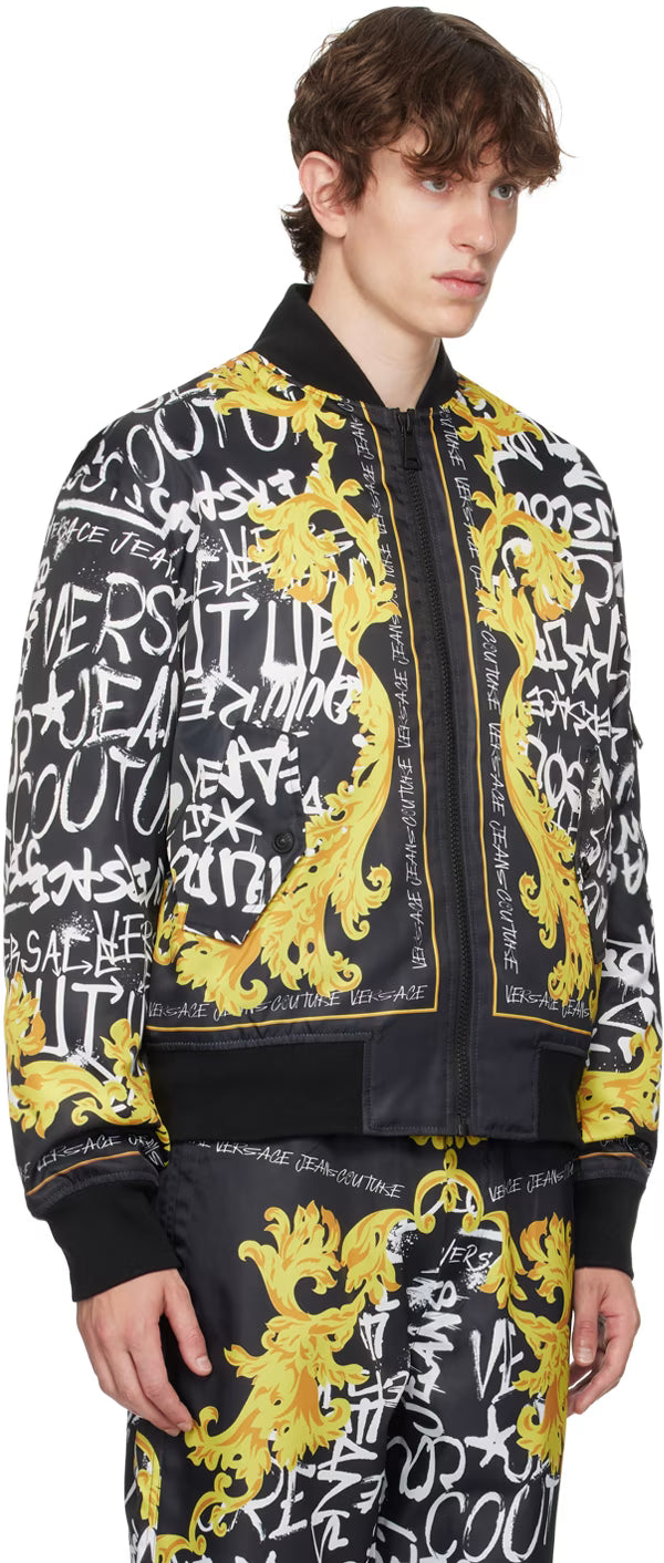 Black Graffiti Bomber Jacket