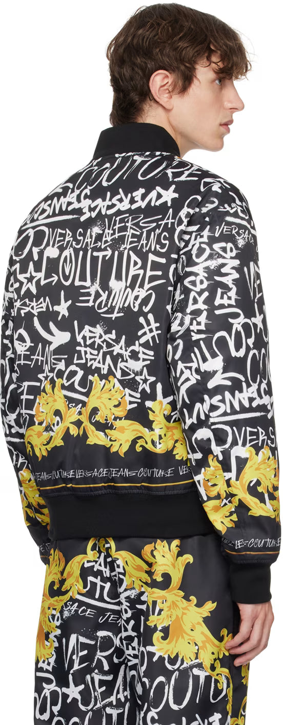 Black Graffiti Bomber Jacket