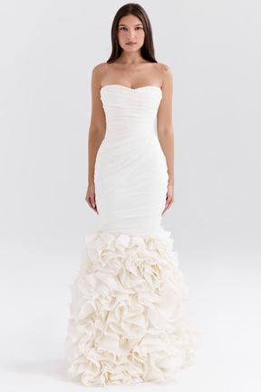 Gabrielle ivory strapless ruffle bridal gown