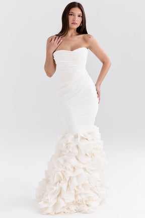 Gabrielle ivory strapless ruffle bridal gown