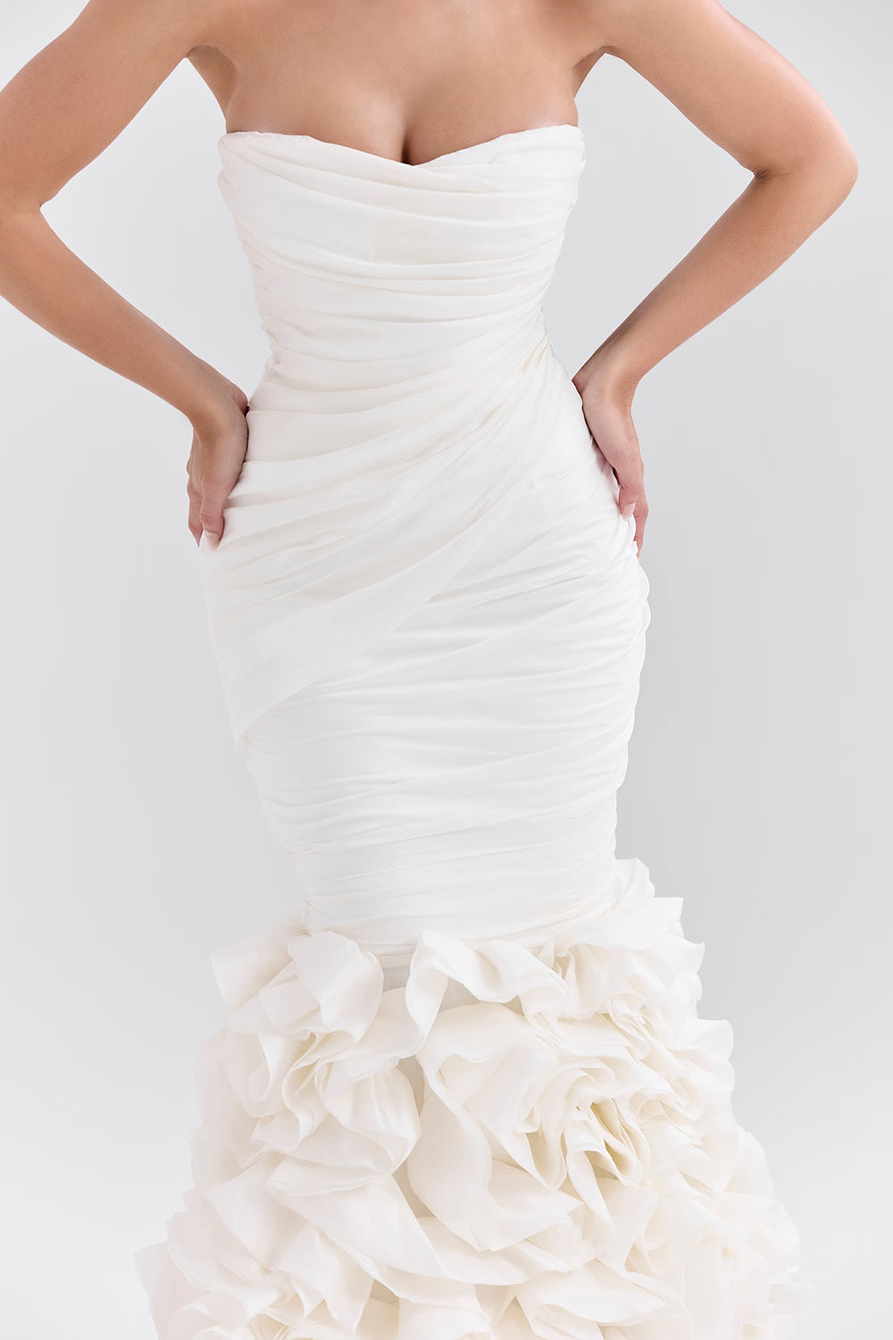 Gabrielle ivory strapless ruffle bridal gown